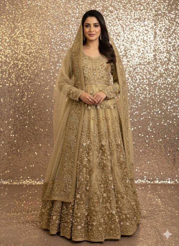 ✨ The Golden Radiance Net Anarkali