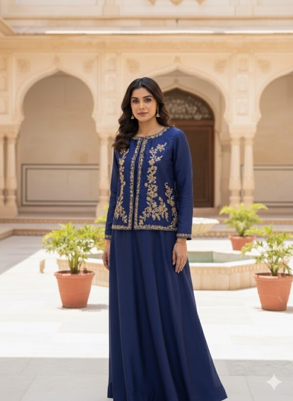 The Regal Navy Sheesha Silk Ensemble