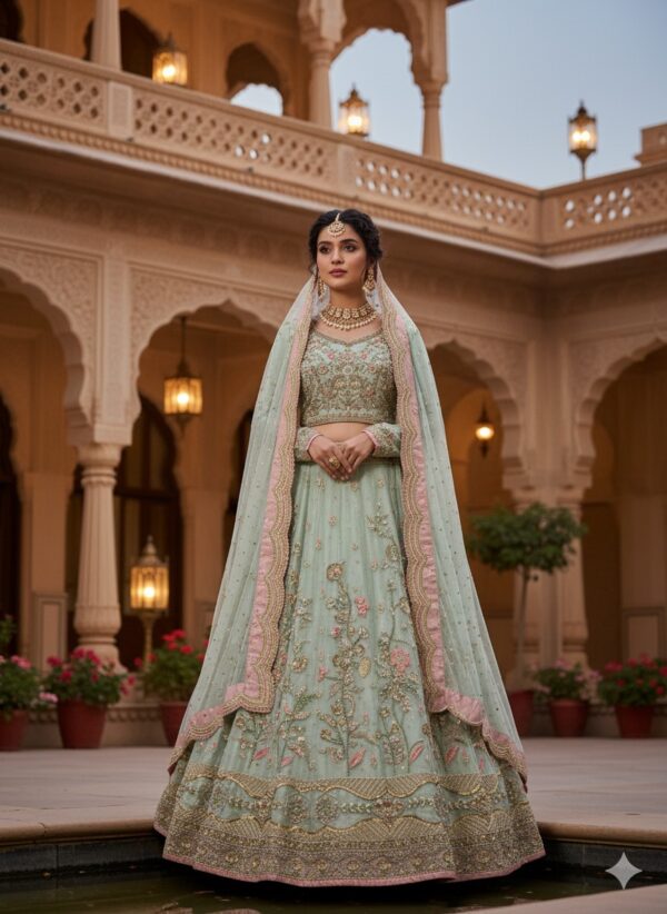 🌸 The Celeste Hand-Embellished Net Lehenga Set